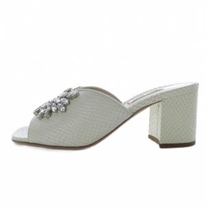 miumiu ミュール サンダル チャンキーヒール クリスタル 型押し レザー 35.5 ホワイト /YO28