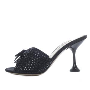 miumiu クリスタル ミュール サンダル ピンヒール リボンモチーフ 36 ブラック /YO22