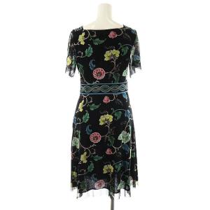 VIVIENNE TAM パワーネット 花柄 半袖 ワンピース ひざ丈 0 ブラック マルチカラー /DF OS