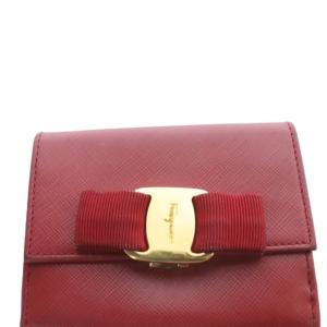 Salvatore Ferragamo ヴァラリボン 二つ折り財布 Wホックウォレット ロゴ 赤 レッド /SR OH