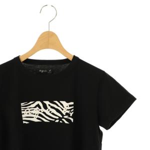 agnes b. ロゴ ゼブラプリント コットン 半袖 Tシャツ カットソー 1 ブラック ホワイト /ES OS