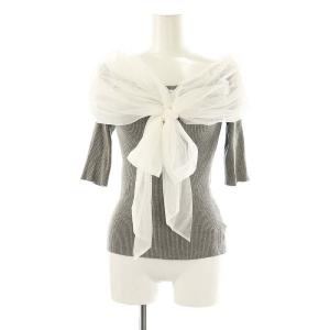 25SS チュールコンビオフショルニット カットソ プルオーバー F グレー 白 /CX OS