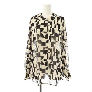 LUCIE ノーカラーブラウス 長袖 シアー 4 白 ホワイト 黒 ブラック /AT OS