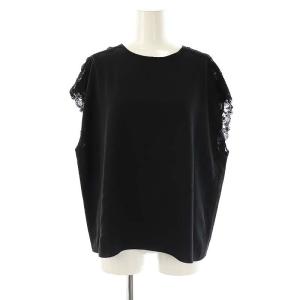 レースコンビ フレンチスリーブブラウス プルオーバー 黒 /CX OS