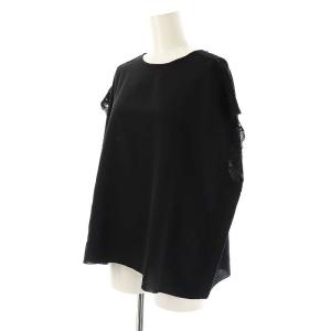 UNITED ARROWS レースコンビ フレンチスリーブブラウス プルオーバー 黒 /CX OS