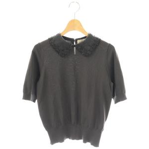 24AW レディ オーガンジー 5分袖 ニット プルオーバー ダークグレー /DF OS