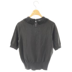 UNITED ARROWS 24AW レディ オーガンジー 5分袖 ニット プルオーバー ダークグレー /DF OS