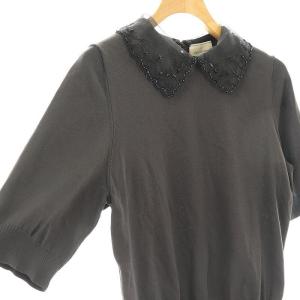 UNITED ARROWS 24AW レディ オーガンジー 5分袖 ニット プルオーバー ダークグレー /DF OS