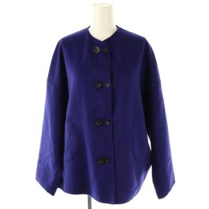 SUPER120番手ダブルボタンショートリバーコート ノーカラー M パープル /HK OS