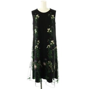 フラワー刺繍ノースリーブドレスワンピース M ブラック