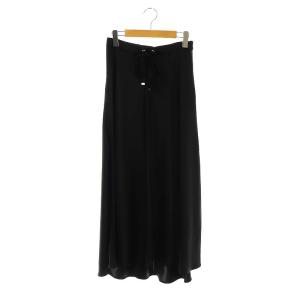 サテンバイアスロングスカート フレア マキシ 38 黒 ブラック /AT OS