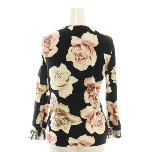 BLUGIRL BLUMARINE ローズ柄袖フリルシルクニット カットソー 七分袖 ブラック /HK OS