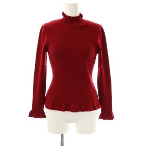リボンハイネックフリルニット セーター 長袖 ウール 38 赤 /NR OS