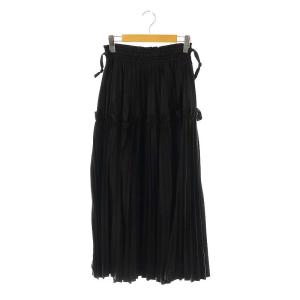 SOLOTEXサテン プリーツSKIRT スカート 36 黒 ブラック /SS OS