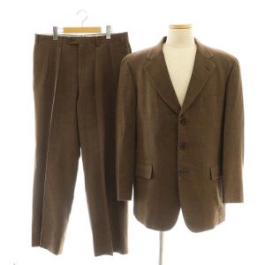 スーツ セットアップ ウール テーラードジャケット スラックスパンツ タック AB7 茶 /MI OS