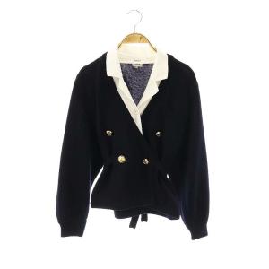 シャツドッキングニットジャケット ウール F 紺 ネイビー 白 ホワイト /AT OS SH