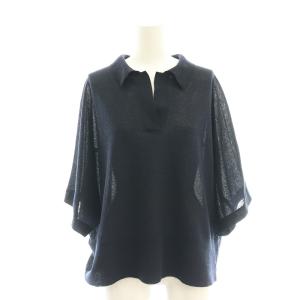 シアー スキッパーニット カットソー 半袖 紺 ネイビー /AT OS SH
