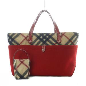 トートバッグ ウール ノバチェック柄 ミニポーチ付 赤 レッド ベージュ 黒 ブラック /RI OS