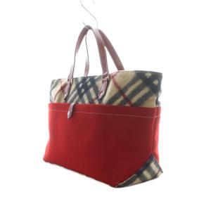 BURBERRY BLUE LABEL トートバッグ ウール ノバチェック柄 ミニポーチ付 赤 レッド ベージュ 黒 ブラック /RI OS