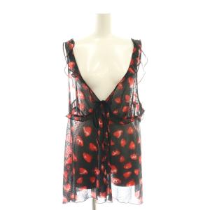 スカルベリー シフォン ノースリーブ トップス カットソー F ブラック レッド /HK OS