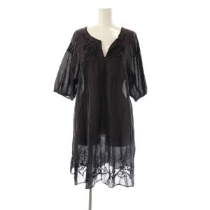 刺繍 チュニックワンピース 半袖 F チャコール /HK OS