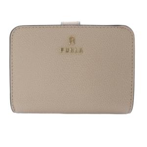 二つ折り財布 レザー ロゴ ベージュ /SR6