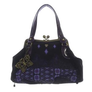 がま口 蝶チャーム ハンドバッグ ロゴ 黒 ブラック /SR51