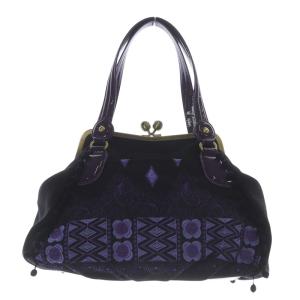 ANNA SUI がま口 蝶チャーム ハンドバッグ ロゴ 黒 ブラック /SR51