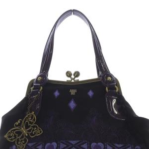 ANNA SUI がま口 蝶チャーム ハンドバッグ ロゴ 黒 ブラック /SR51