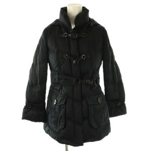 BURBERRY BLUE LABEL 裏地ノバチェック柄 フーディー ダウンジャケット ダッフル 38 ブラック /ES OS