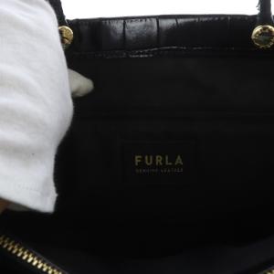 FURLA LADY M L TOTE 型押し トートバッグ ショルダーバッグ 2way 斜め掛け レザー ブラック