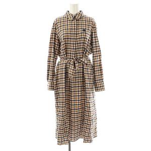 クラブチェックシャツドレス ワンピース ロング 長袖 ウール 8 アイボリー マルチカラー /DO OS
