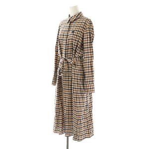 Aquascutum 英国製 シャツワンピース チェック ベルト付 上品 L クラブチェックシャツドレス ワンピース ロング 長袖 ウール 8