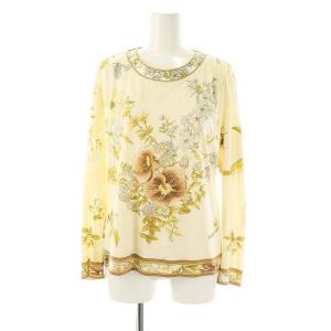ファッション ウールシルクフラワープリントカットソー 長袖 コットン イエローベージュ /NR OS