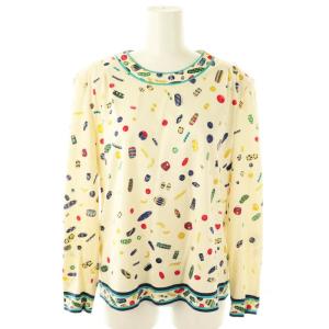 ファッション コットン宝石柄カットソー L アイボリー マルチカラー /DO OS