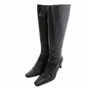 ロングブーツ レザー スクエアトゥ 25cm 黒 ブラック /UO