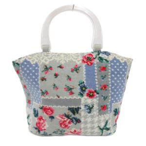 フラワーパッチワーク ハンドバッグ トート シェニール織 グレー /UO SH