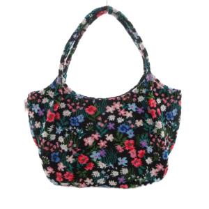 ミュルミュール トートバッグ 小花柄 シェニール織 黒 ブラック /UO SH