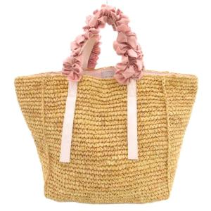 ラフィアグレープハンドルバッグ トート 生成り ピンク /UO SH