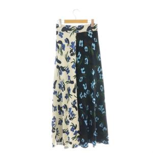 christian wijnants ニットスカート フラワープリント ロング フレア S 紺 ネイビー 白 ホワイト /SS OS