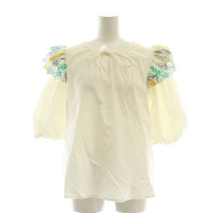パフスリーブブラウス パッチワーク装飾 S 白 ホワイト /SS OS