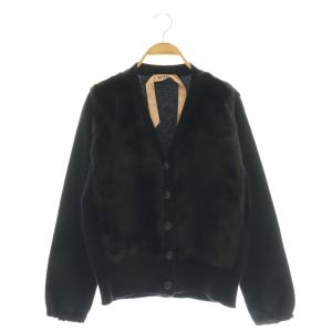 エコファー装飾 異素材切り替えカーディガン 黒 /CX OS