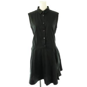 バックレース ノースリーブシャツワンピース ミニ 40 黒 ブラック /AT OS