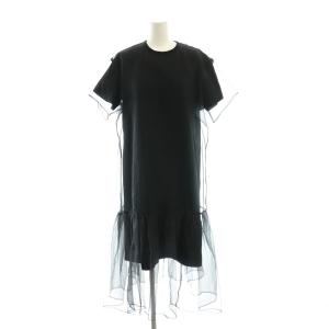 レイヤードオーガンジーワンピース 半袖 ミディアム 2 黒 ブラック /SS OS