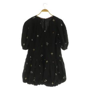 sea NEW YORK 刺繍 装飾 バルーンショートワンピース ミニ 七分袖 S ブラック /MY OS