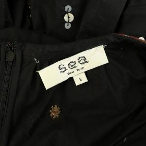 sea NEW YORK 刺繍 装飾 バルーンショートワンピース ミニ 七分袖 S ブラック /MY OS