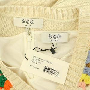 sea NEW YORK CROCHET COMBO DRESS ニットベスト ロングワンピース 長袖 ボリュームスリーブ S ホワイト