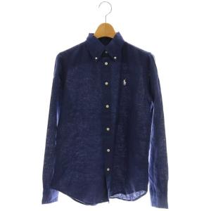シャツ ブラウス 長袖 前開き BD ボタンダウン リネン XS 紺 /NR OS
