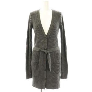 ウール エルボーパッチ ロングカーディガン ニット ウエストリボン付き M グレー /MI OS