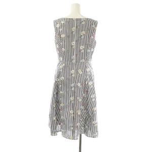 TOCCA FULL BLOOM ドレス ワンピース ストライプ 花刺繍 0 紺 白 マルチカラー /MI OS